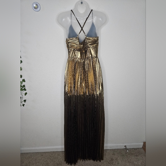 NWT Banana Republic Raggiera Pleated Gold Metallic Maxi Dress Corset Bodice - Picture 9 of 16